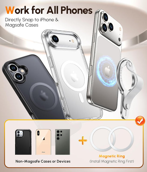 GripMate 2nd 17 16 15/14/13/12 Gen for Magsafe Phone Grip for iPhone - Strong Dual-Sided Magnetic Phone Ring Holder