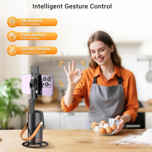 Voinap 360 Auto Face Tracking Phone Holder with Remote and Light, Rotation Tripod Stand for Call Phone, GoPro, Compact