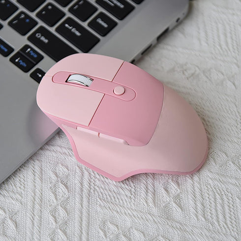 Ergonomic 2.4G & Bluetooth Dual Mode Wireless Mouse with PU Cover, Soundless Keys, Candy Colors, Compatible with Notebook, PC, Tablet, Smartphone (Pink)