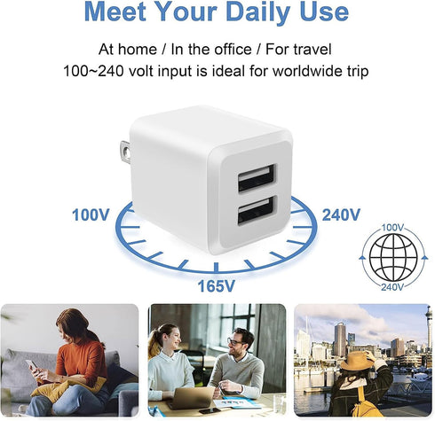 REKNA 14 13 12 11 USB Wall Charger, Dual Port Cube Power Adapter Charger Plug Block Charging Box, Dual Port Wall Fast