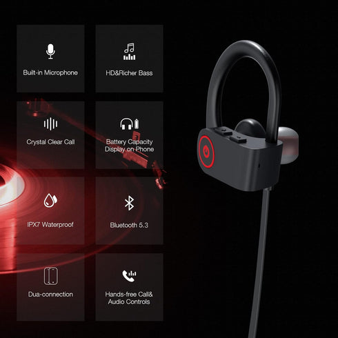 Boean Bluetooth Headphones, Wireless Headphones Bluetooth 5.3 Earphones for Workout Running Headphones with 16 Hours Playtime Wireless Earbuds