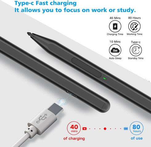 Stylus Pen for Microsoft Surface Pro 11/10/9/8/X/7+/6/5/4/3, Surface Go 3/2/1, with Eraser Side Button, Tilt Function