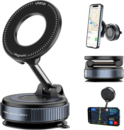 ULANZI Vacuum Suction Cup Phone Mount, 360 Rotatable Magnetic Phone Holder with Adhesive