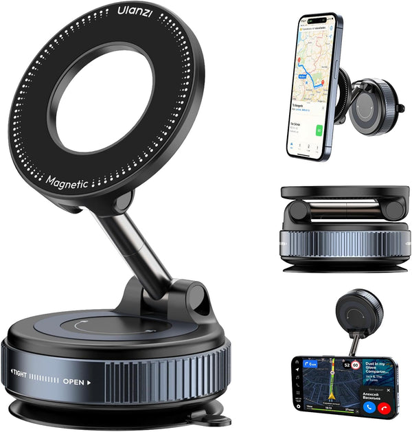 ULANZI Vacuum Suction Cup Phone Mount, 360 Rotatable Magnetic Phone Holder with Adhesive