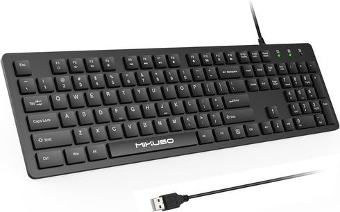 MIKUSO Fade-Proof Lettering Wired Keyboard Full Size - USB Office Keyboard with not