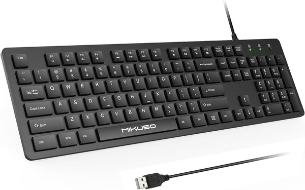 MIKUSO Fade-Proof Lettering Wired Keyboard Full Size - USB Office Keyboard with not
