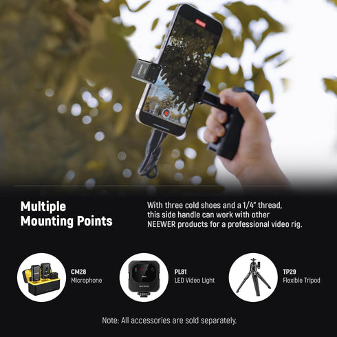 NEEWER Bluetooth Side Handle Shutter Release, 360° Rotatable Phone Clamp & SSD Holder, Rechargeable Battery for iPhone
