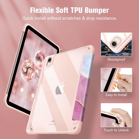 Fintie Hybrid Slim Case for iPad Mini 7, 2024 / iPad Mini 6, 8.3 Inch, Built-in Pencil Holder, Shockproof Cover Marble