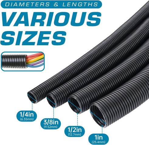 Nippon America Split Wire Loom Flex-Guard Tubing, 3/4" x 20 ft, Protective Cable Sleeves