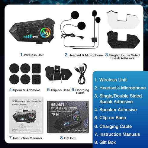 Motorcycle Helmet Speakers with High Battery Life, IPX6 Automatic Answer/Call Music Control, Intelligent Noise/Wake up