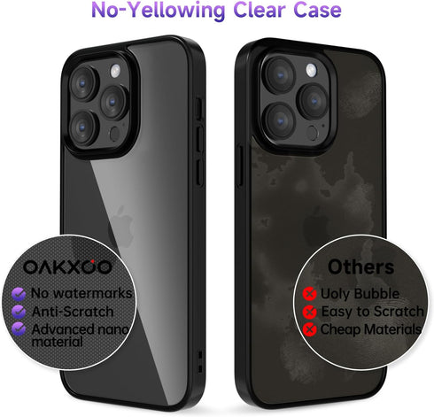 oakxco Thin Slim Clear Case for iPhone 13 Pro - Transparent Hybrid Hard Shell & Soft Silicone Rubber Bumper, Black