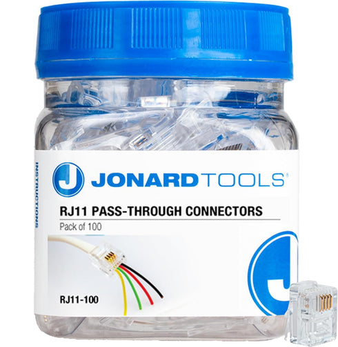 Jonard Tools RJ11-100 CAT3 Pass-Through Connectors for Telephone Cables, Pack of 100