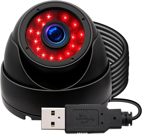 USB Security Camera Outdoor Dome Webcam, 720P Day & Night Vision, Waterproof Camera for Car Park Baby Monitor Home