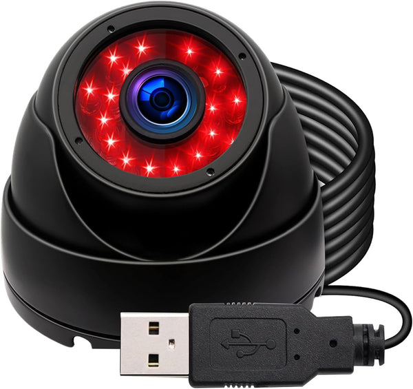 USB Security Camera Outdoor Dome Webcam, 720P Day & Night Vision, Waterproof Camera for Car Park Baby Monitor Home