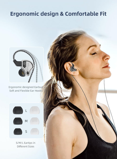 In Ear Monitor Wired Headphone, CCZ BC02 Dynamic Driver Bass Wired Headphone, Professional Hifi Earphone, Silver Black