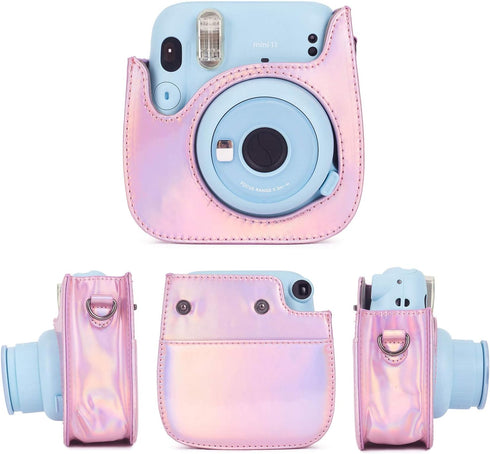 Phetium Instant Camera Case Compatible with Instax Mini 11/12,PU Leather Bag with Pocket and Adjustable Shoulder Strap (Magic Pink)