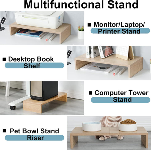 TEAMIX 2 Pack Monitor Stand Riser, 20 inch Wood Monitor Stand for TV/Screen/PC/Printer/Laptop, Desktop Organizer