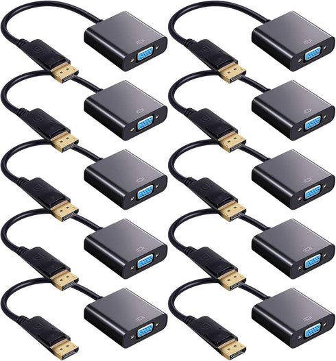 Yunsailing 10 Pack DisplayPort to VGA Adapters, Gold Plated, Compatible with Laptop, Monitor, PC, Projector (Black)
