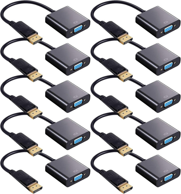 Yunsailing 10 Pack DisplayPort to VGA Adapters, Gold Plated, Compatible with Laptop, Monitor, PC, Projector (Black)