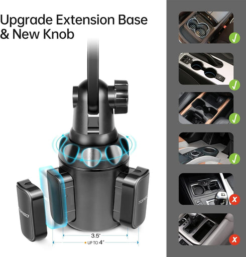 TOPGO Cup Phone Holder for Car, Adjustable Pole Car Cup Holder Phone Mount for iPhone 14 and More - Black