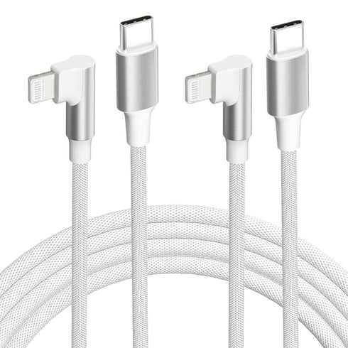 iPhone 20W Fast Charger USB C to Lightning Cable, 2-Pack 6FT, MFi Certified, Right Angle, Nylon Braided, Compatible
