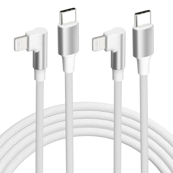 iPhone 20W Fast Charger USB C to Lightning Cable, 2-Pack 6FT, MFi Certified, Right Angle, Nylon Braided, Compatible