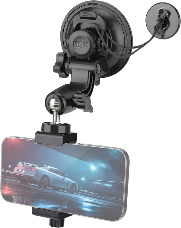 Heavy Duty Super F90mm Suction Cup with Adjustable Dual-Ball-Head Mount for GoPro, Dash Cam