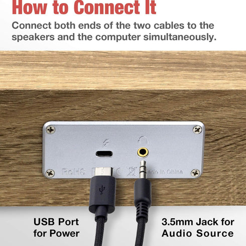 MICA Computer Speakers, Wired Sound Bar, Wooden Mini USB Powered PC Speakers for Desktop Monitor, Laptop, 3.5mm Aux