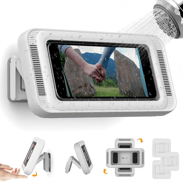 Waterproof Phone Holder for Shower, 360° Rotation, Adjustable Angle, Wall Mounted for Bathroom Mirror, Up to 7 Inch