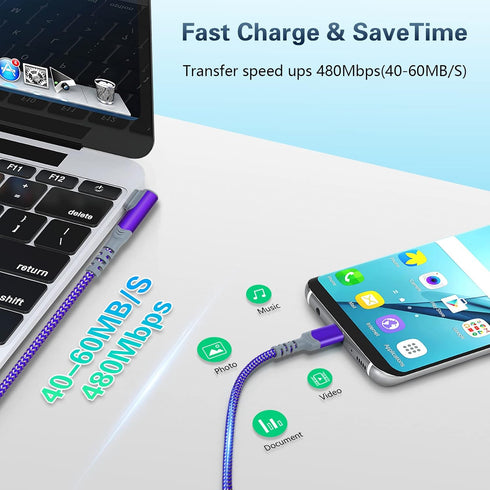 USB C to USB C Cable 10ft - 5-Pack, Right-Angle 60W/3A Fast Charger for Samsung S22 Ultra, Google Pixel 6, iPad Pro,