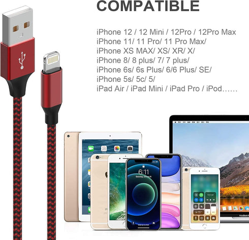 Apple MFi Certified 6-Pack Lightning Cables: 3/3/6/6/6/10 FT, Fast Charging, Nylon Braided, Compatible with iPhone 14