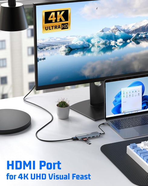 Tiergrade 6 1 4K 3.0 2.0 100W USB C Hub, in USB C Adapter, Display Docking Station with USB-A Port, USB-A Port, Power