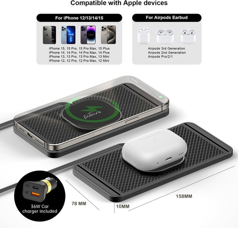 POLMXS iphone12/13/14/15/16 Airpods(C1MAG) Magnetic Wireless Charger car Fast Charging pad Wireless Phone Charger Cell
