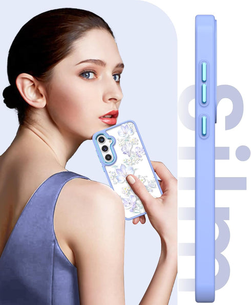 for Samsung Galaxy A35 5G Case - Girls Women Crystal Clear Flower Pattern Cover with Tempered Glass Screen Protector,