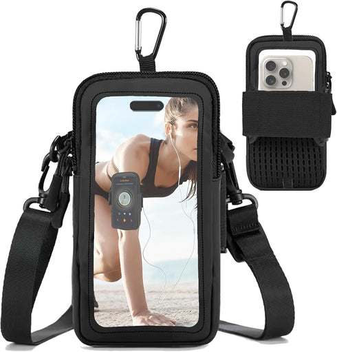 Adjustable Arm Band Phone Holder for Running, Walking, Workout - Clear Crossbody Pouch Purse with Strap for iPhone and