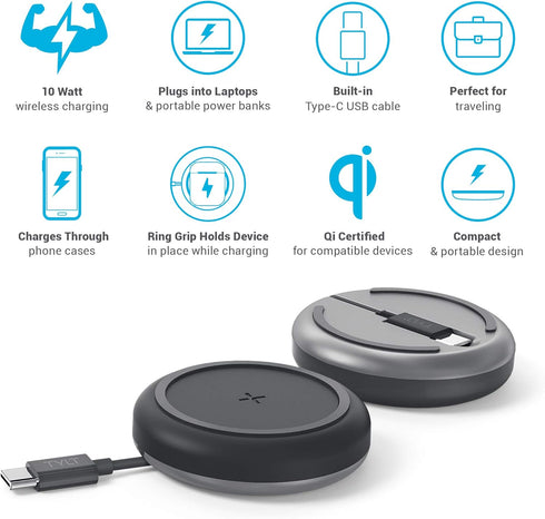 TYLT Medallion Portable QI Wireless Charging Pad, Fast Charger QI Certified 10W Max for Devices