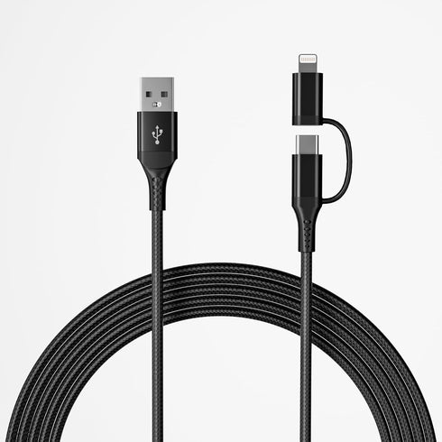 USB to USB C and Lightning Cable 6FT - Nylon Braided 2 in 1 Charging Cord for iPhone 15, Android Phones