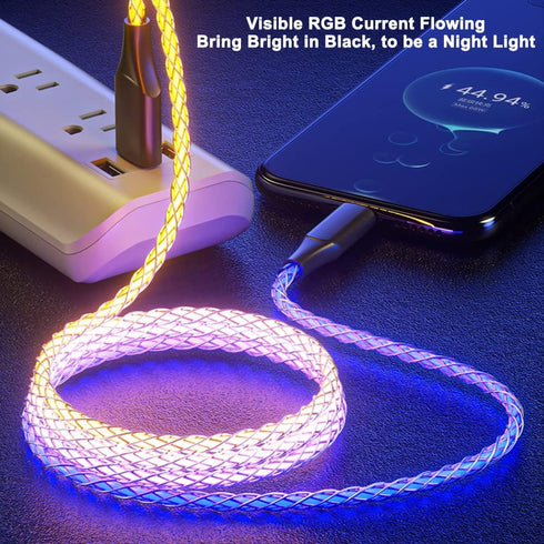 IHAO RGB USB A to Type C Fast Charging Cable Phone Charger High Data Speed Light Up Colourful RGB Current Flowing for All USB C Device-39 Inches by IHAO