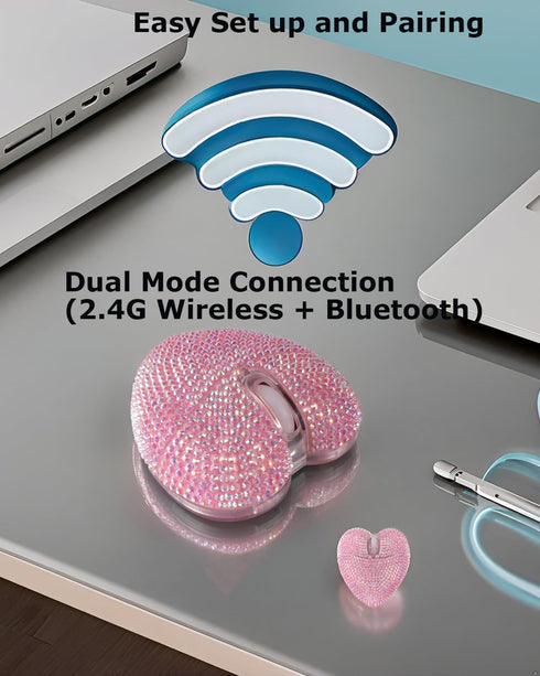 SHARE SUNSHINE Wireless Bluetooth Mouse Cute Pink Love Heart Shinning Led Light Silent Portable Lightweight USB Optical
