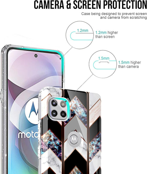 BAISRKE for Moto G 5G Case, Motorola One 5G Ace Shiny Rose Gold Wave Geometric Marble Shockproof Cover