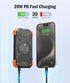 BLAVOR Solar Charger Power Bank 10,000mAh, Portable Wireless Charger, 20W Fast Charging External Battery Pack with USB