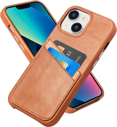 Compatible with iPhone 13, Premium Retro Leather Wallet Phone Case, Brown, with Credit Card Holder
