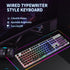 Typewriter Style Gaming Keyboard with Metal Panel, Rainbow LED Backlit, Round Keys, Light Up USB Wired Retro 104 Keys