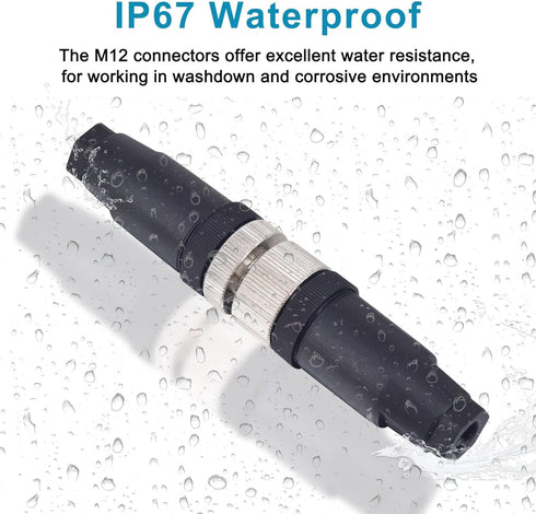 M12 5 Pin Male & Female Socket Panel – 12mm Industrial Circular Connector, Outdoor Waterproof IP67, 4 Sets