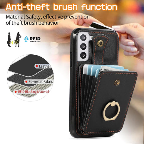 Asuwish Phone Case for Samsung Galaxy S22 Plus, Black, Wallet Cover with Screen Protector & Crossbody Strap