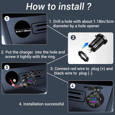 83W 12 Volt USB Outlet Built-in Boost USB C Laptop Car Charger: Ouffun 65W PD3.0 and 18W QC3.0 Car USB Port