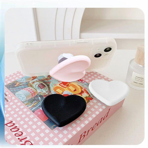 Rookii 2Pcs Heart-Shaped Silicone Mobile Phone Grip Stand,Collapsible Cellphone Finger Grip Holder for Smartphone