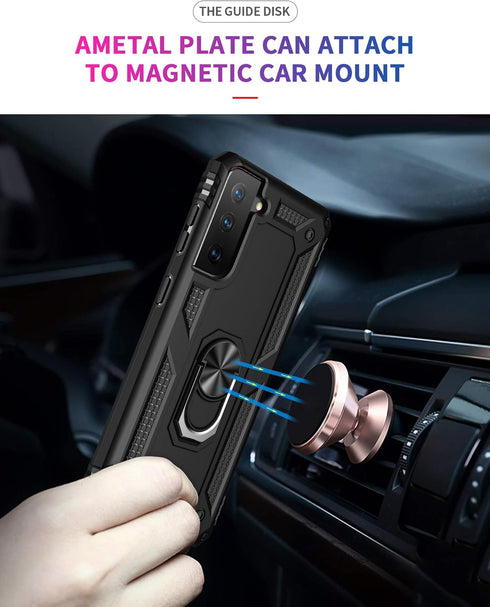 Androgate Military-Grade Metal Ring Holder Case for Samsung Galaxy S21 Plus 5G, Shockproof Cover with HD Protectors