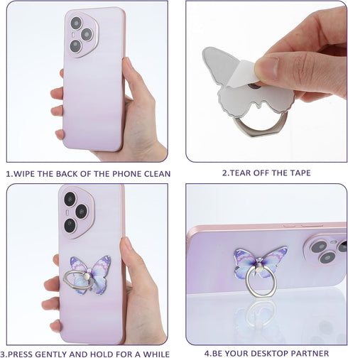Mabor 360Rotation Phone Ring Holder Grip, Butterfly Cellphone Ring Holder Metal Finger Rings Phone Grip Stand