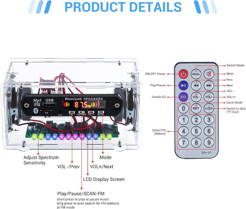 MiOYOOW DIY Bluetooth-Compatible Speaker Kit with FM Radio, Electronic Soldering Practice Kit USB Mini Home Sound